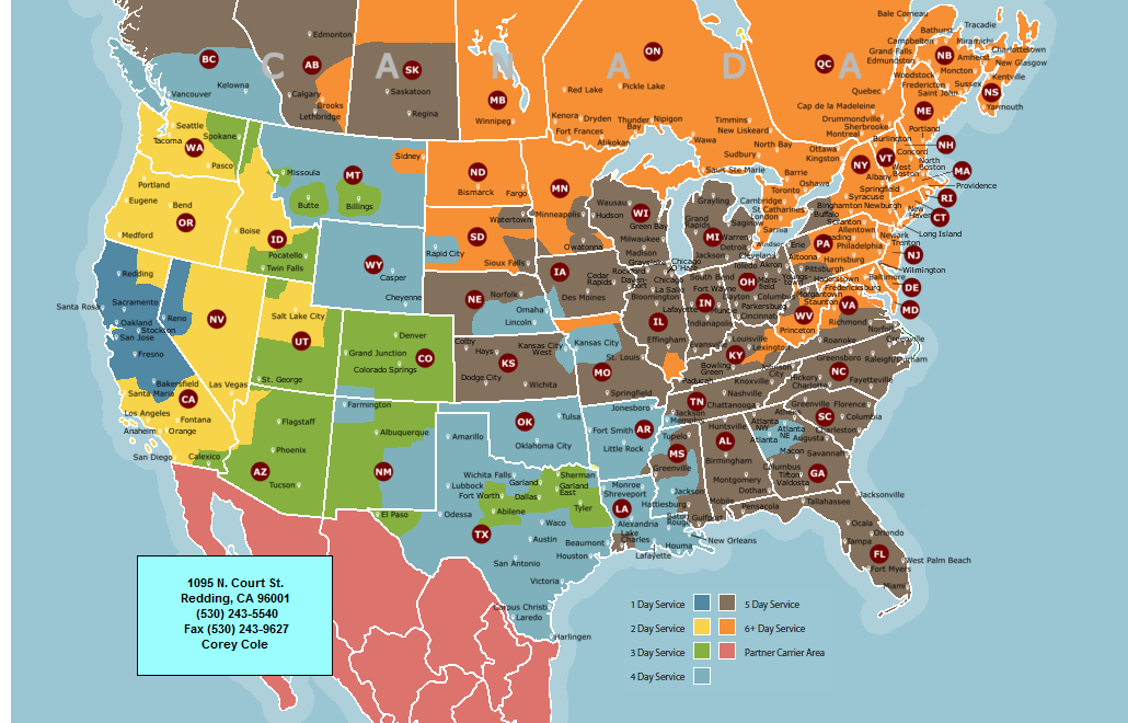 Inbound Service Coverage - State: CA - Terminal: RED