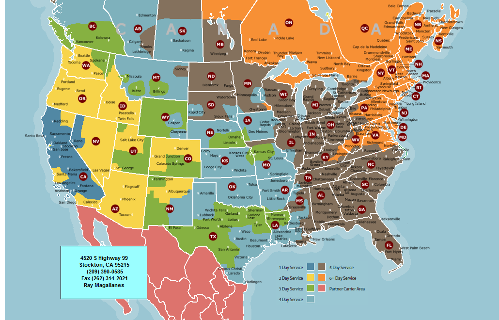 Outbound Service Coverage - State: CA - Terminal: SCA